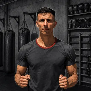 Jarek Bielecki, trener sekcji Muay Thai w Berserkers Team Rzeszów, ilustrowana karta z serii Poznajcie naszych trenerów.