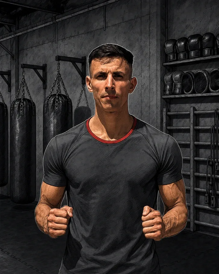 Jarek Bielecki, trener Muay Thai w Berserkers Team Rzeszów, ilustrowana karta z serii Poznajcie naszych trenerów