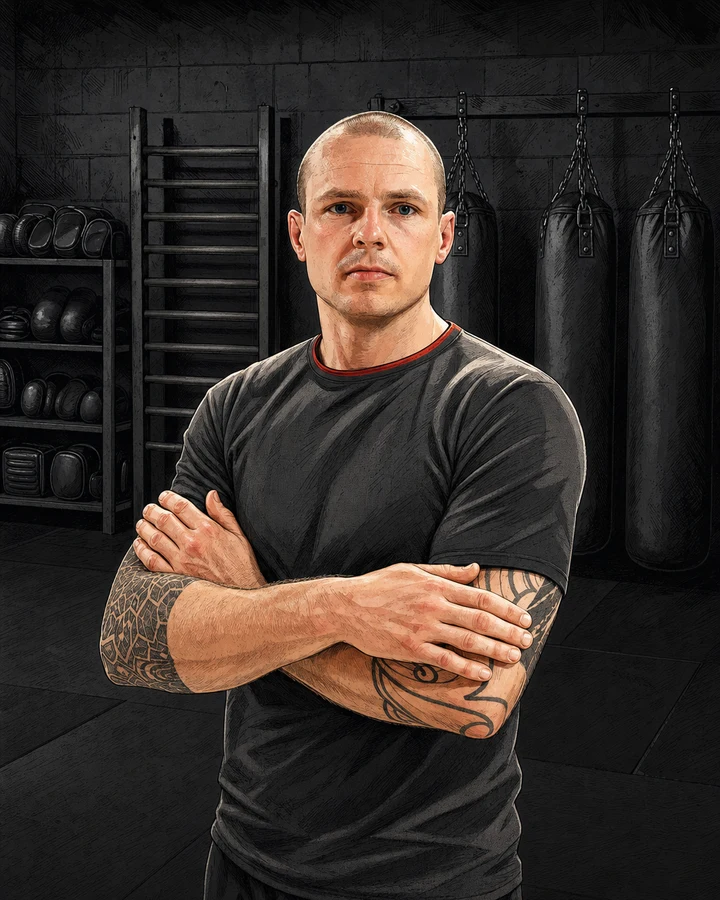 Michał Pajurek, trener BJJ w Berserkers Team Rzeszów, ilustrowana karta z serii Poznajcie naszych trenerów